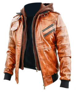 Alternative view of Mens American Hooded Leather Jacket