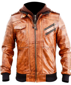 Mens American Hooded Leather Jacket