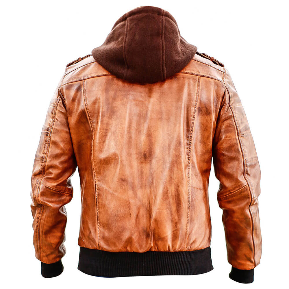 Mens American Hooded Leather Jacket - Image 4