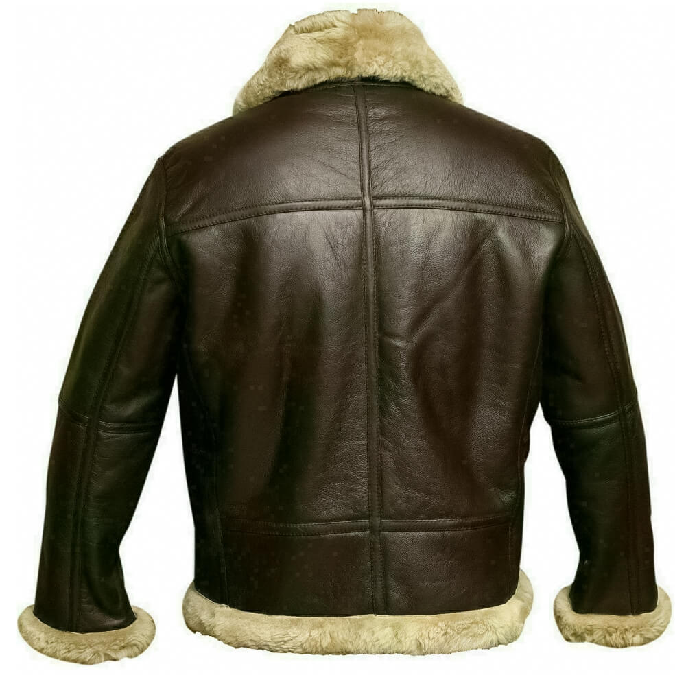 Mens RAF Fur Aviator Brown Leather Jacket - Image 2
