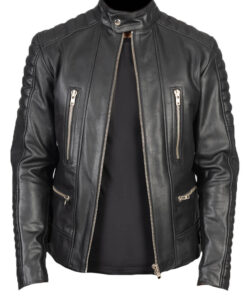 Mens Cafe Racer Double Zipper Leather Jacket